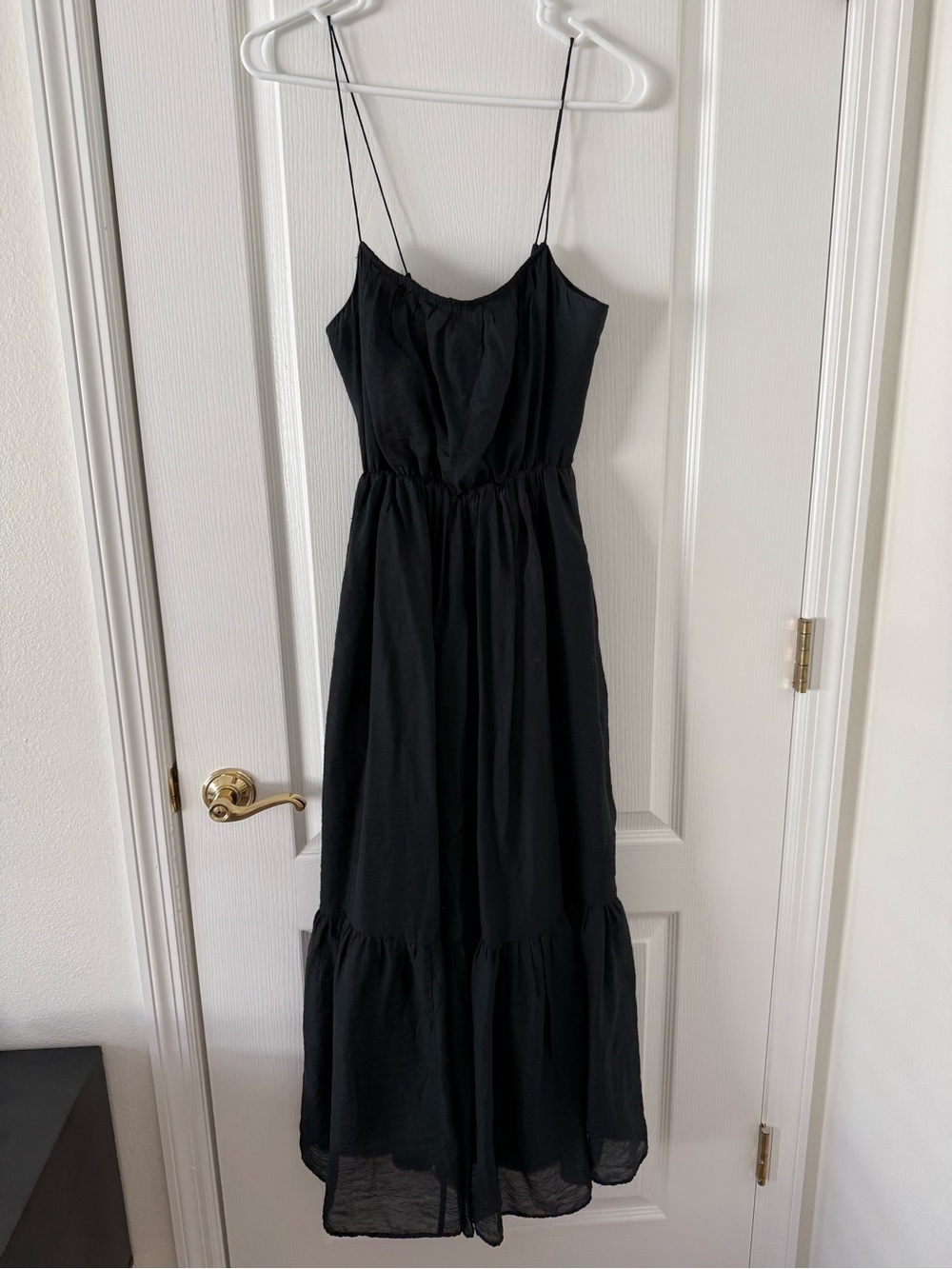 Abercrombie & Fitch Black Spaghetti-Strap Tiered Maxi Dress